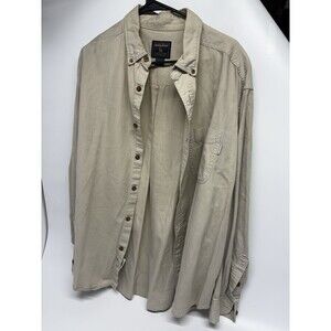 WOOLRICH Men’s Size XL 100% Cotton Button Down Shirt British Tan Pocket Vintage